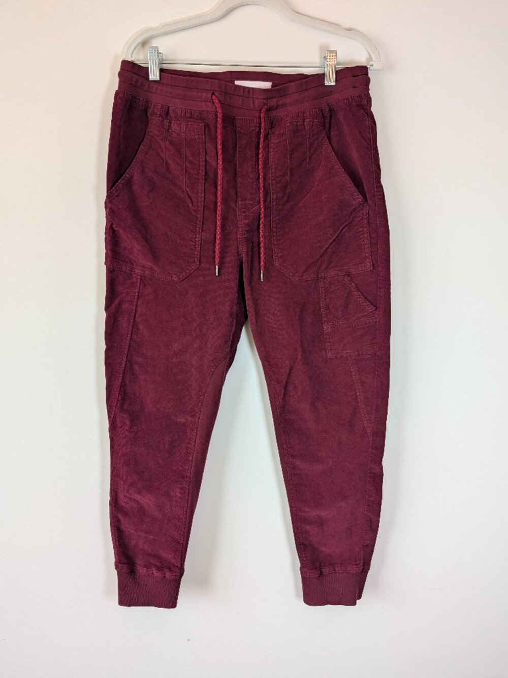 Anthropologie Maroon Velvet Pull‑On Pants Size M Corduroy Jogger Style